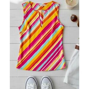 Jude Connally Stripe Sleeveless Top Pink Yellow USA Size S NWOT